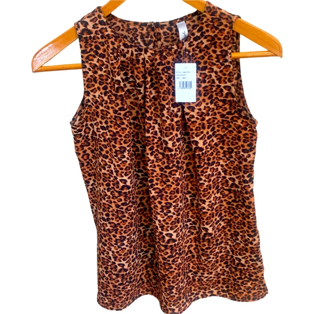 NWT Nordstrom's Pleated Neckline Animal Tiger Print Stretch Tank Blouse Sz S